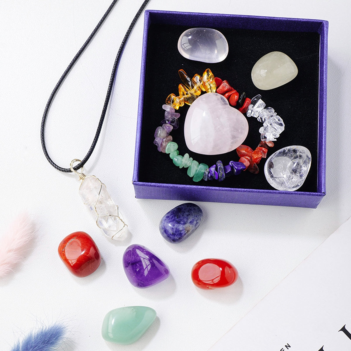 Crystal Raw Stone Rolling Stone Rainbow Stone Set