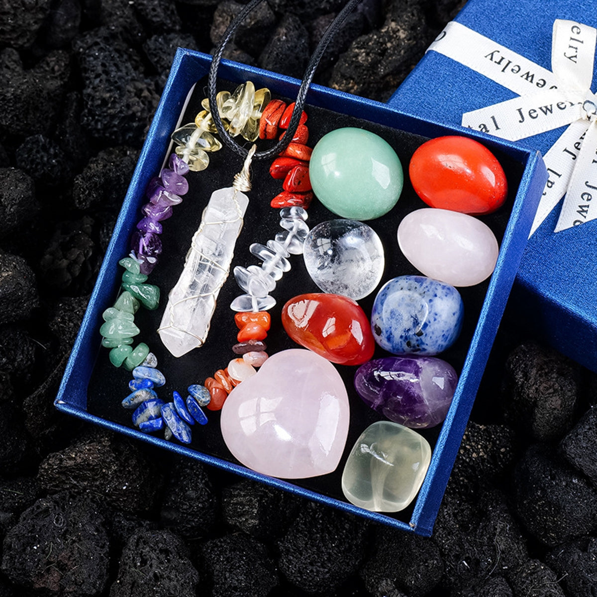 Crystal Raw Stone Rolling Stone Rainbow Stone Set