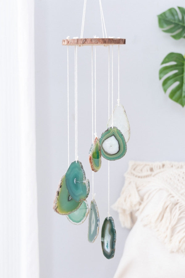 Crystal Wind Chimes Handcrafted Green Agate Windchime for Positive Energy