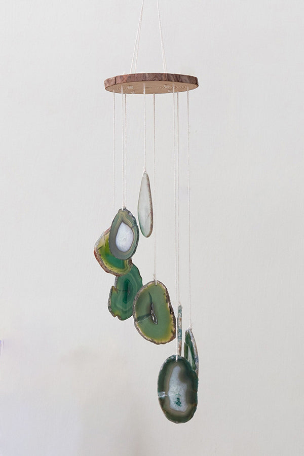 Crystal Wind Chimes Handcrafted Green Agate Windchime for Positive Energy