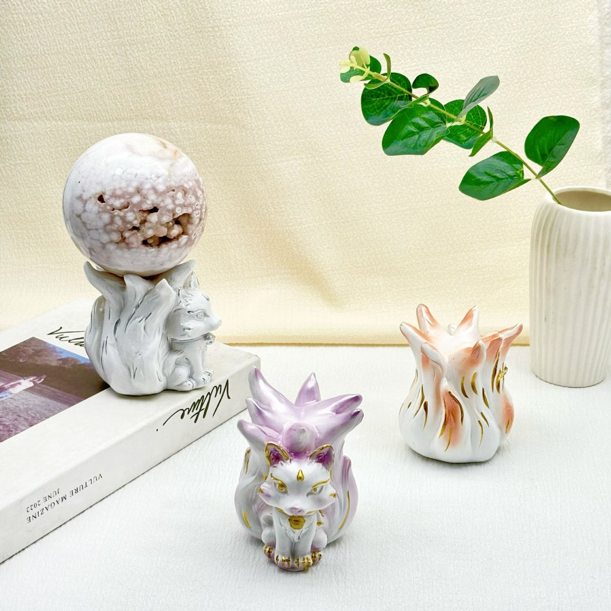 Cute Resin Nine-Tailed Fox Sphere Holders