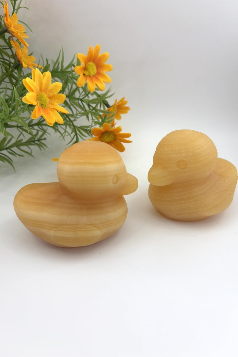 Cute Yellow Calcite Duckie Carvings 2.93"