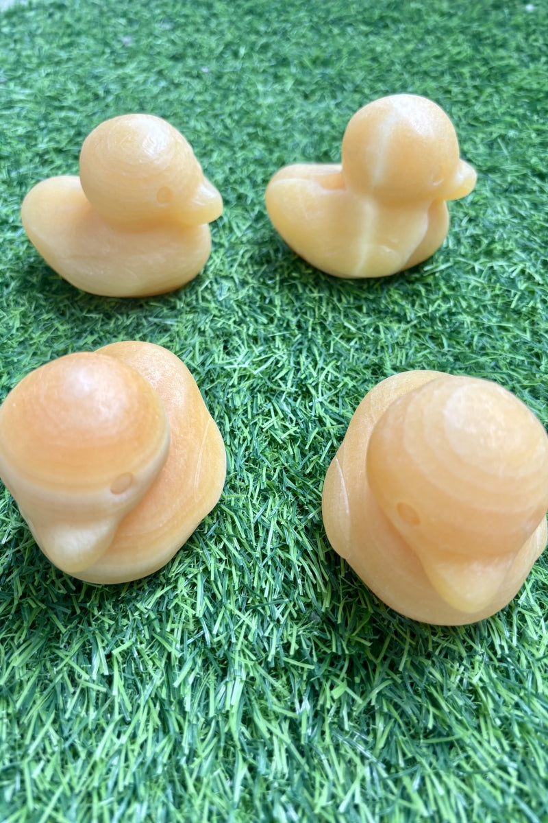 Cute Yellow Calcite Duckie Carvings 2.93"