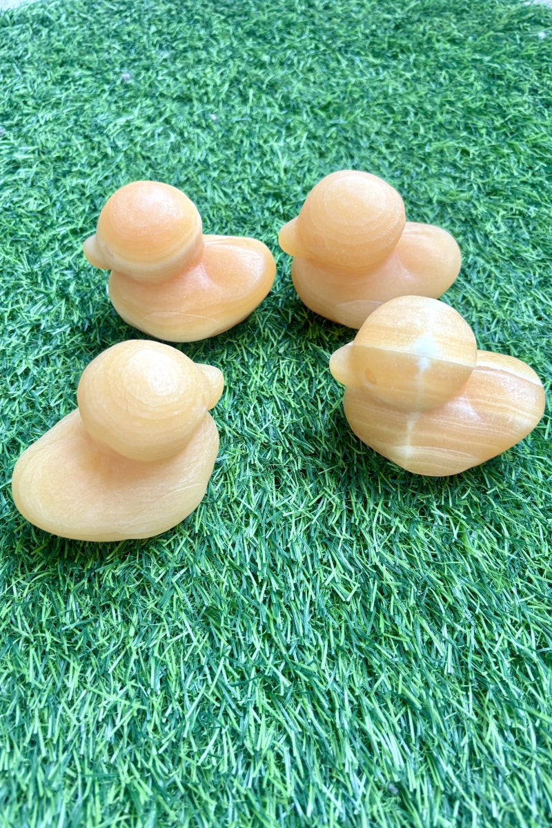 Cute Yellow Calcite Duckie Carvings 2.93"