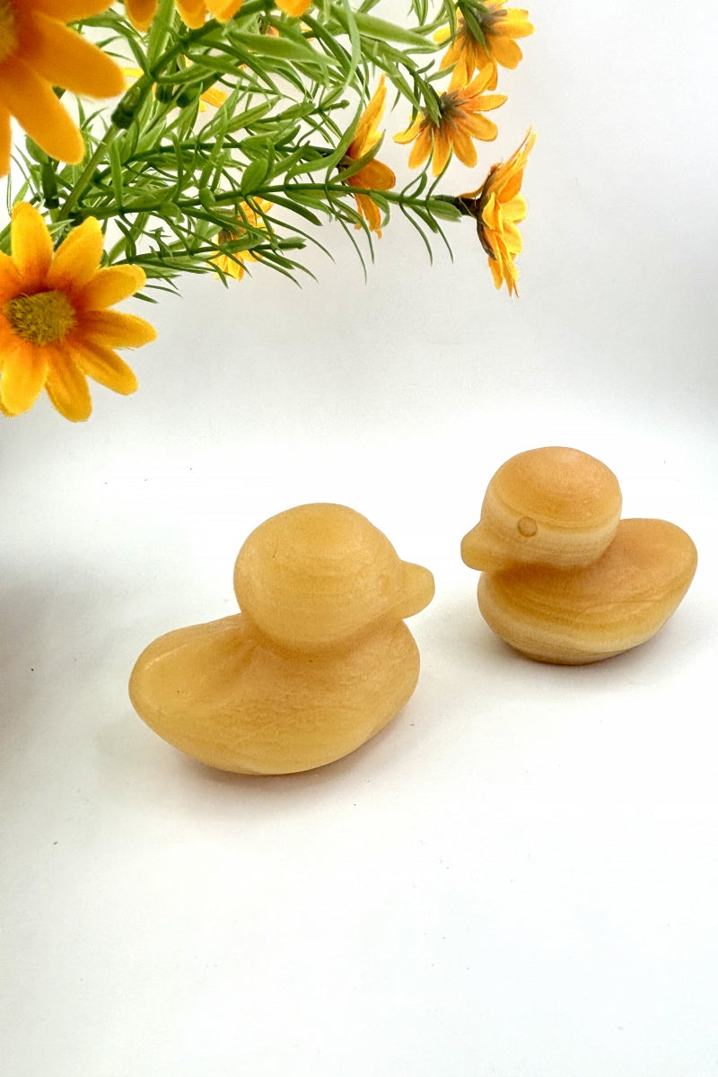 Cute Yellow Calcite Duckie Carvings 2.93"