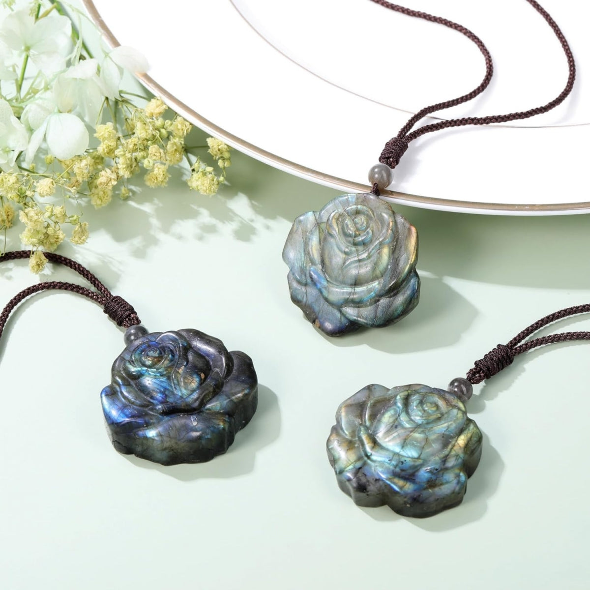 DIY Labradorite Rose Pendant