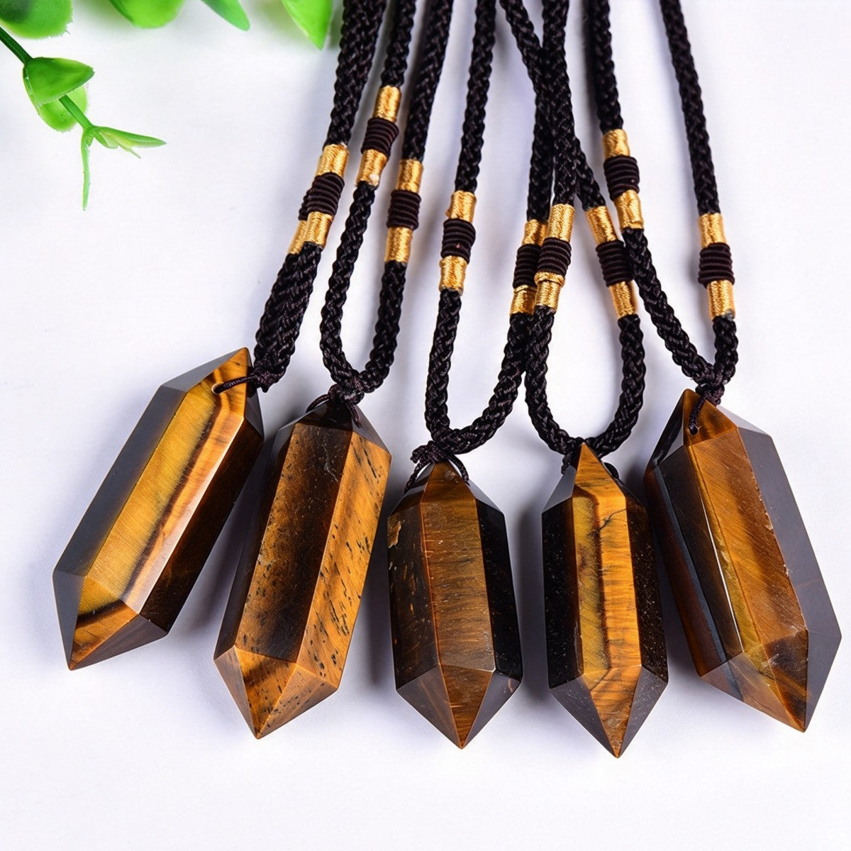 Double-pointed Tiger's Eye Crystal Pillar Pendant Necklace