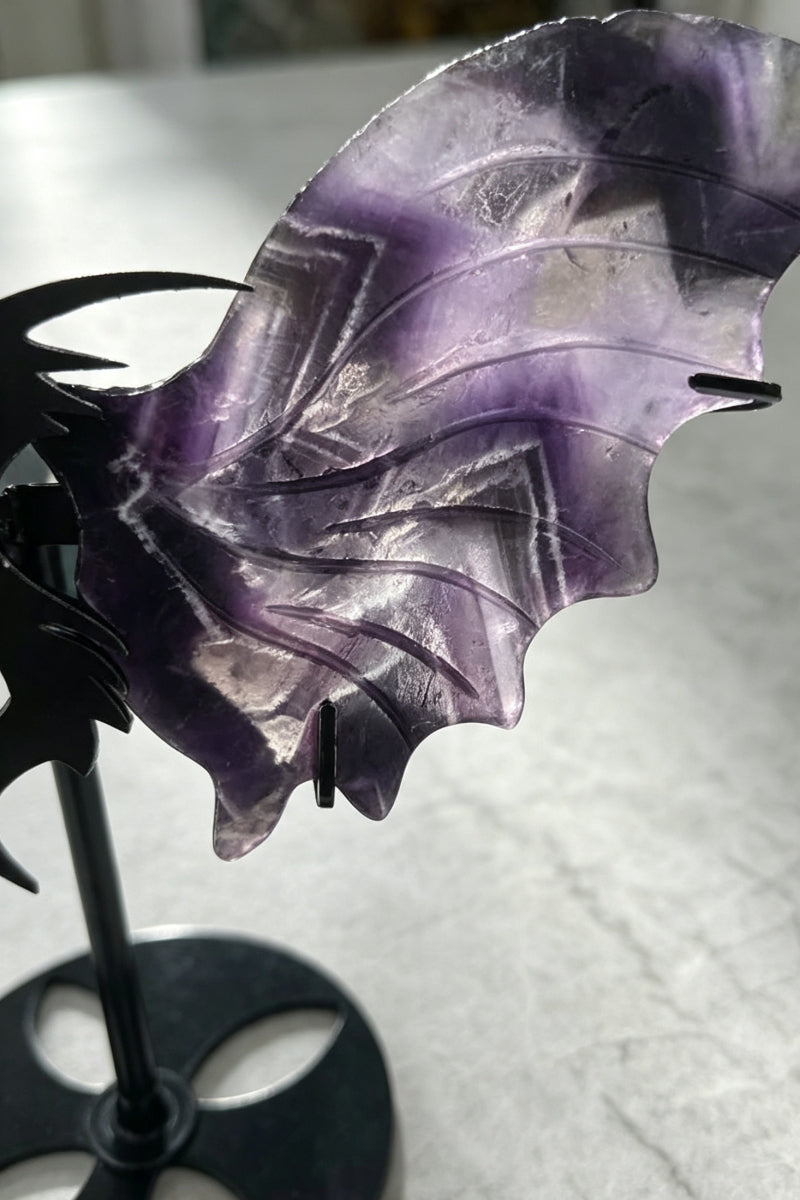 Dream Amethyst Fire Quartz Dragon Wings with Free Holders 7.87"