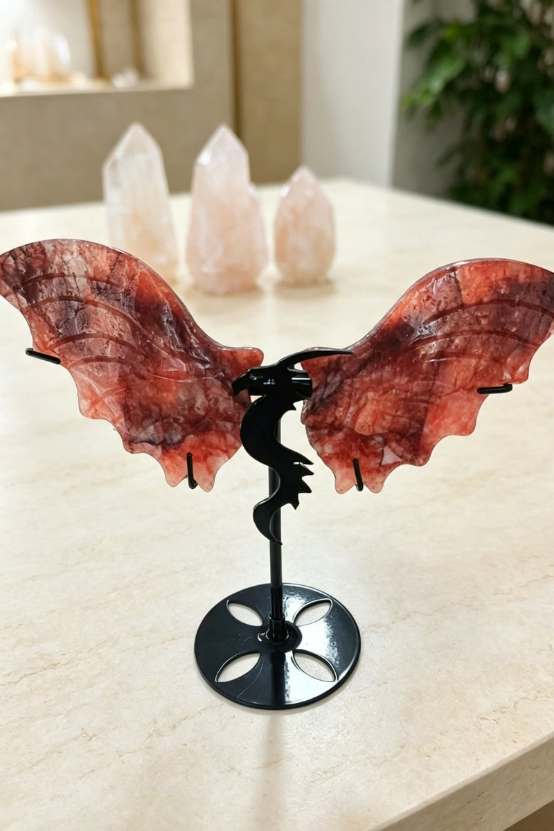 Dream Amethyst Fire Quartz Dragon Wings with Free Holders 7.87"