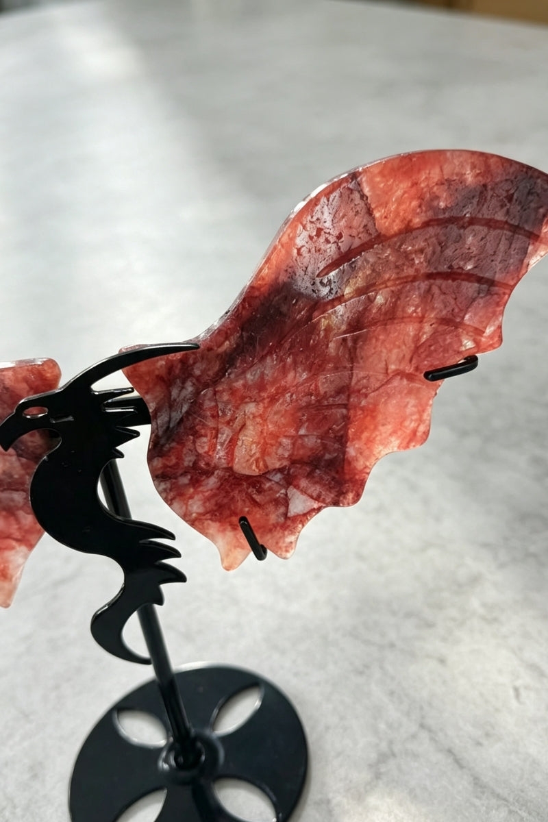 Dream Amethyst Fire Quartz Dragon Wings with Free Holders 7.87"