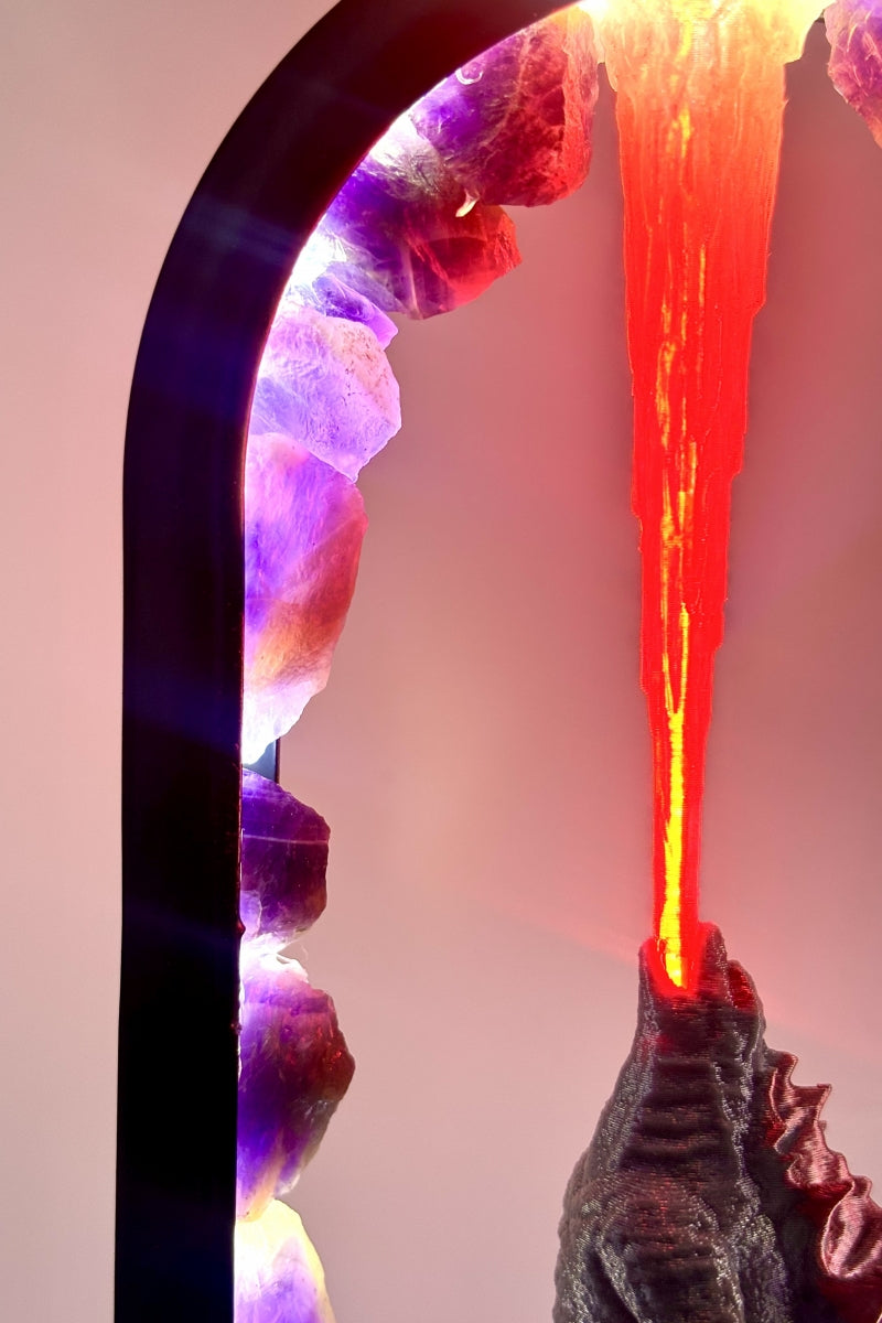 Dream Amethyst Godzilla Lamp with Flames USB Raw Pieces