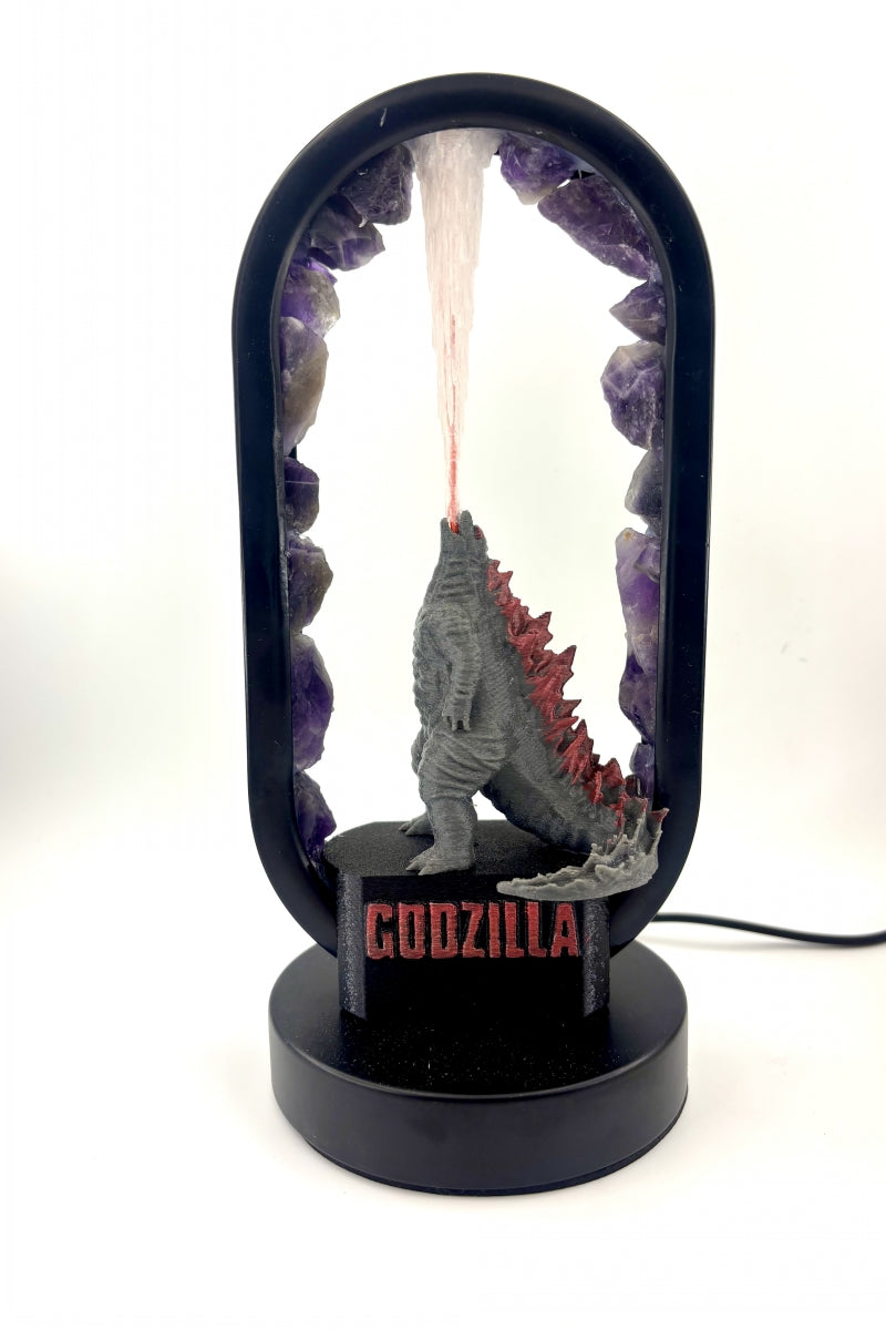 Dream Amethyst Godzilla Lamp with Flames USB Raw Pieces