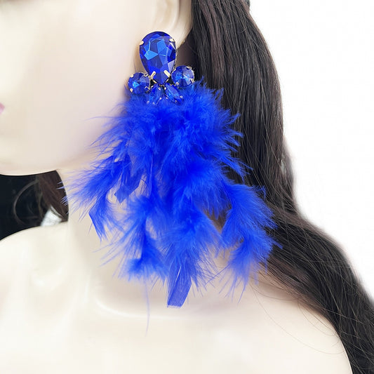 Elegant Stylish Feather-and-Metal Earrings with Gemstones A Pair