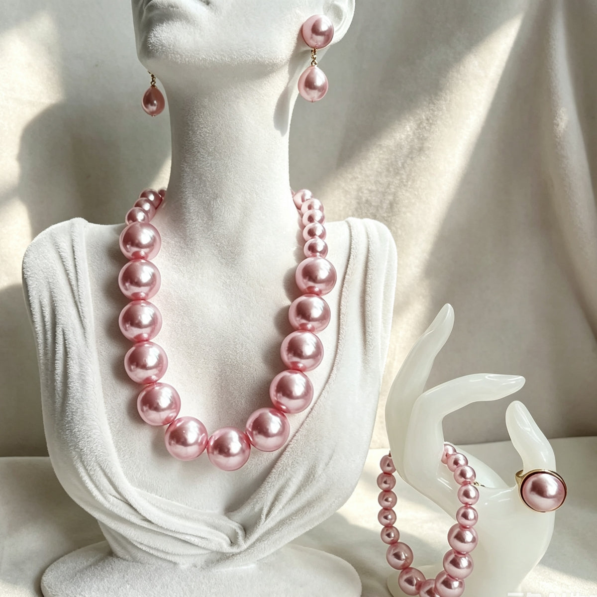 Elegant Vintage Pearl Necklace Collar Earring Set