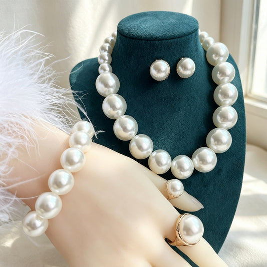 Elegant Vintage Pearl Necklace Collar Earring Set