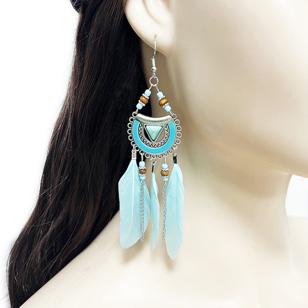 Ethnic Flirtatious Su Style Atmospheric Feather Earrings A Pair