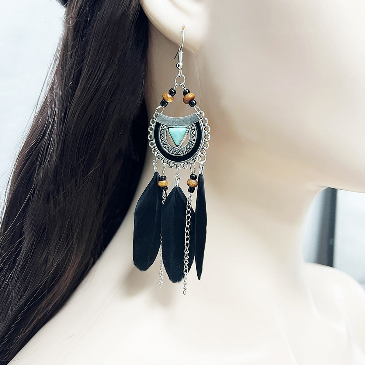 Ethnic Flirtatious Su Style Atmospheric Feather Earrings A Pair