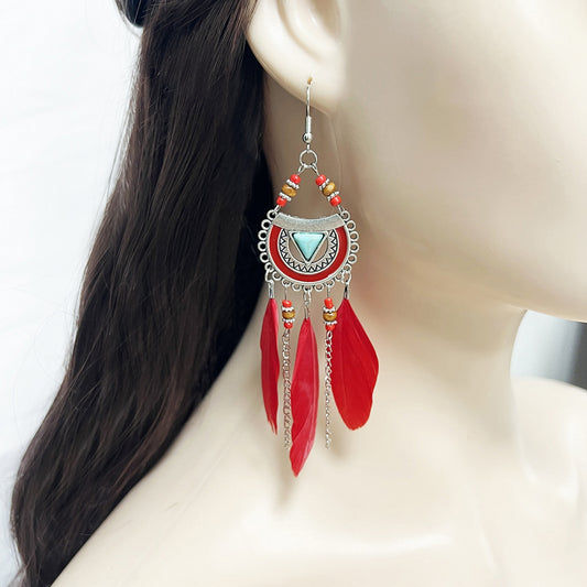 Ethnic Flirtatious Su Style Atmospheric Feather Earrings A Pair