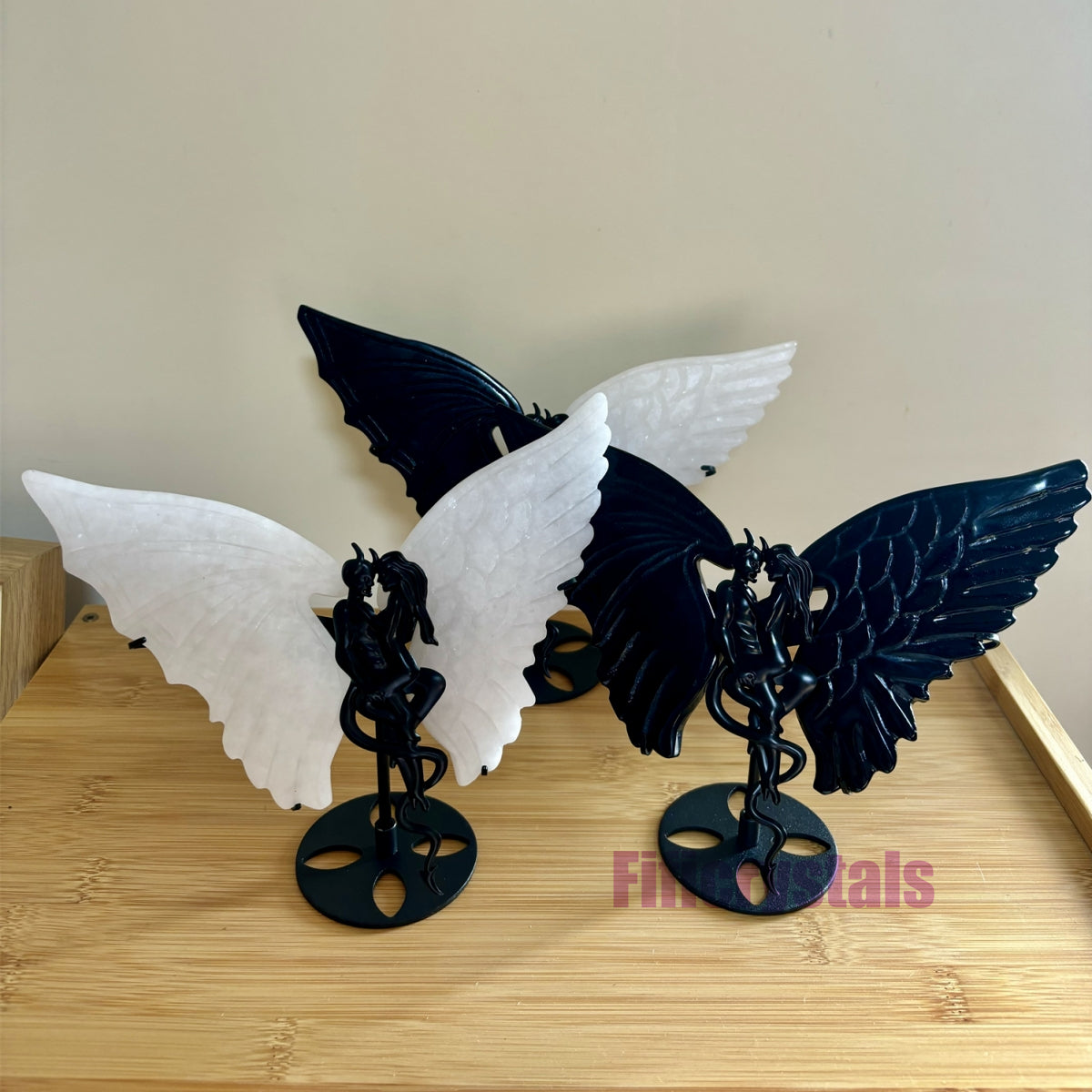 Evil and Angel Wings Crystal Carving with Holder for Home Decoration