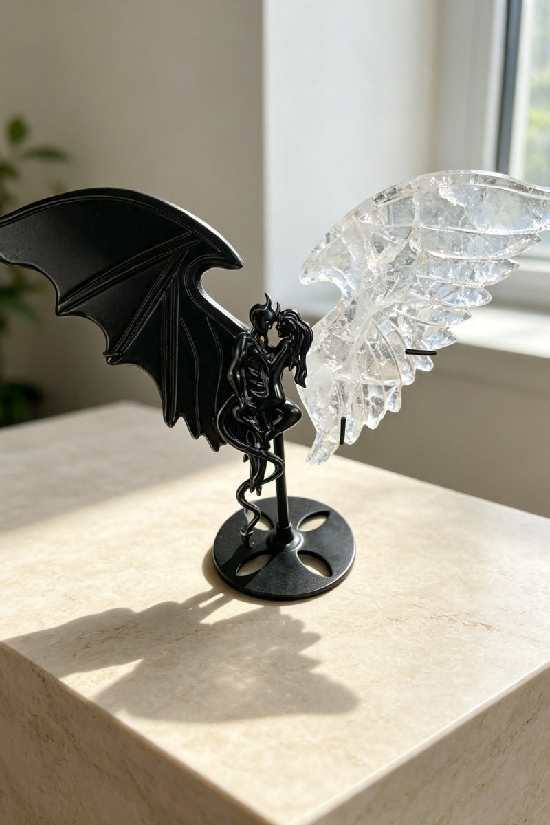 Evil and Angel Wings Crystal Carving with Holder for Home Decoration