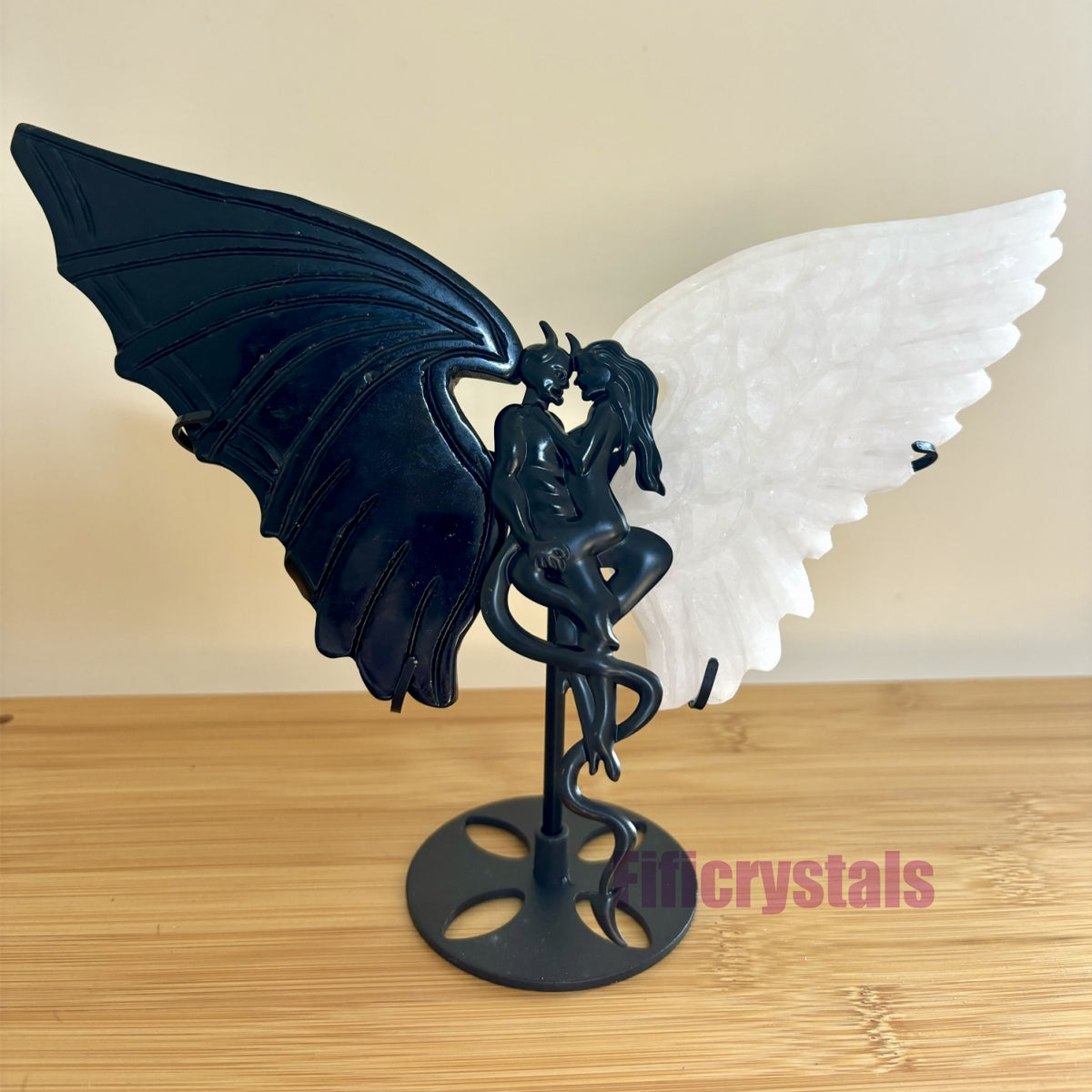 Evil and Angel Wings Crystal Carving with Holder for Home Decoration