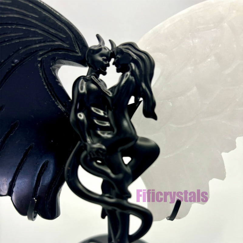 Evil and Angel Wings Crystal Carving with Holder for Home Decoration