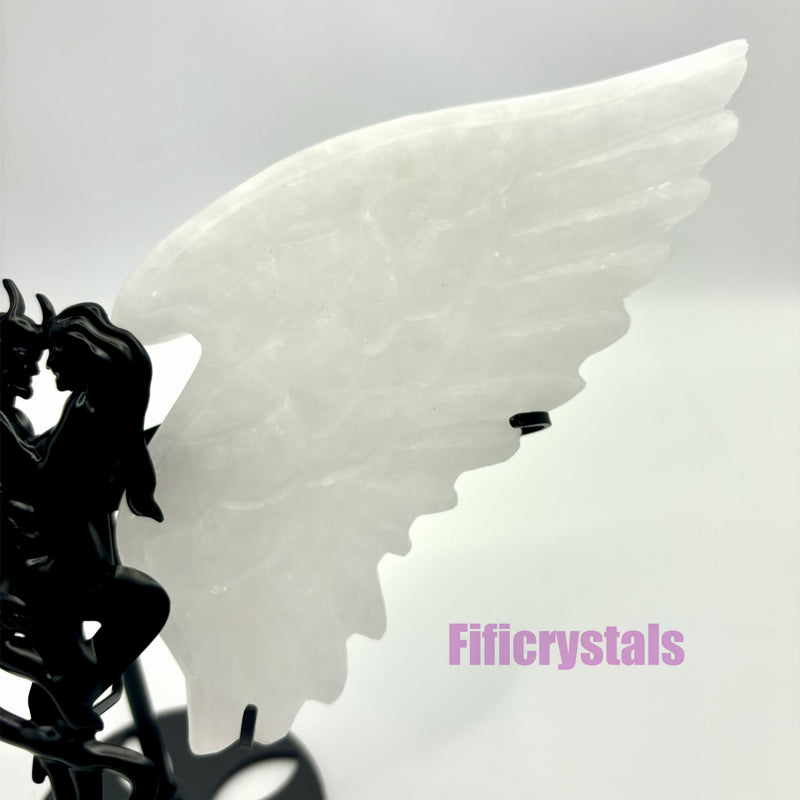 Evil and Angel Wings Crystal Carving with Holder for Home Decoration