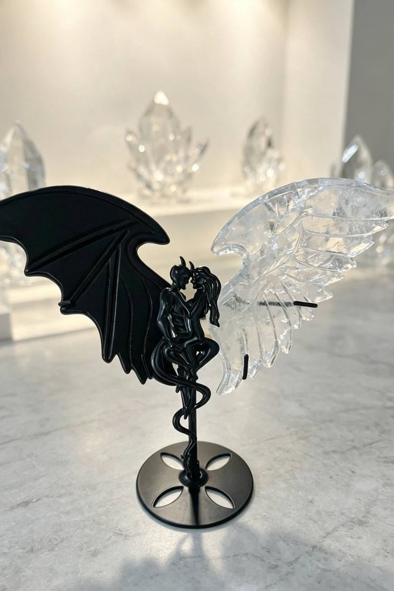 Evil and Angel Wings Crystal Carving with Holder for Home Decoration