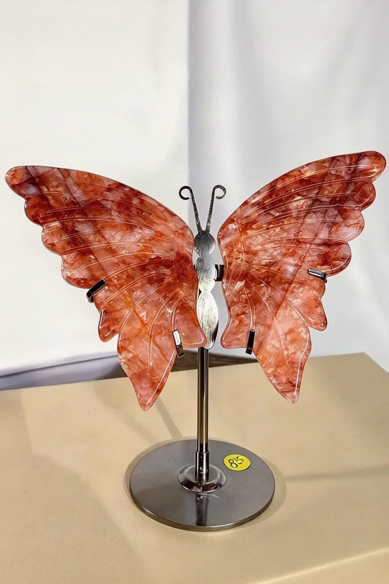 Fire Quartz Butterfly Wings with Free Holders 5.9"