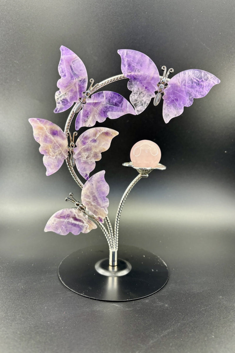 Four Butterflies Sphere Holder Small Ball Stand in Different Materials with A Free Sphere