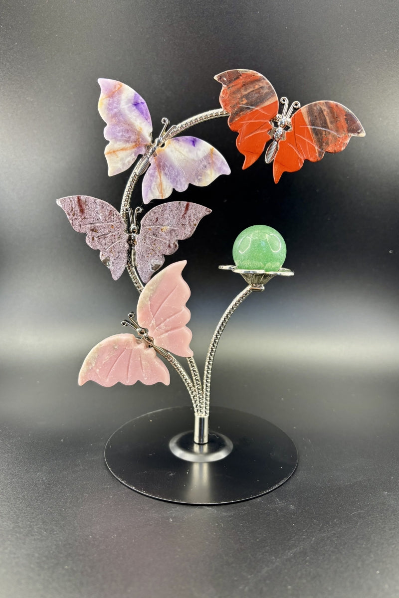 Four Butterflies Sphere Holder Small Ball Stand in Different Materials with A Free Sphere
