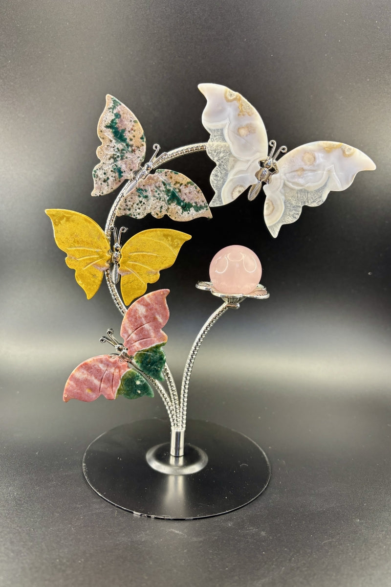 Four Butterflies Sphere Holder Small Ball Stand in Different Materials with A Free Sphere