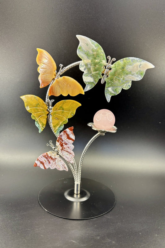 Four Butterflies Sphere Holder Small Ball Stand in Different Materials with A Free Sphere