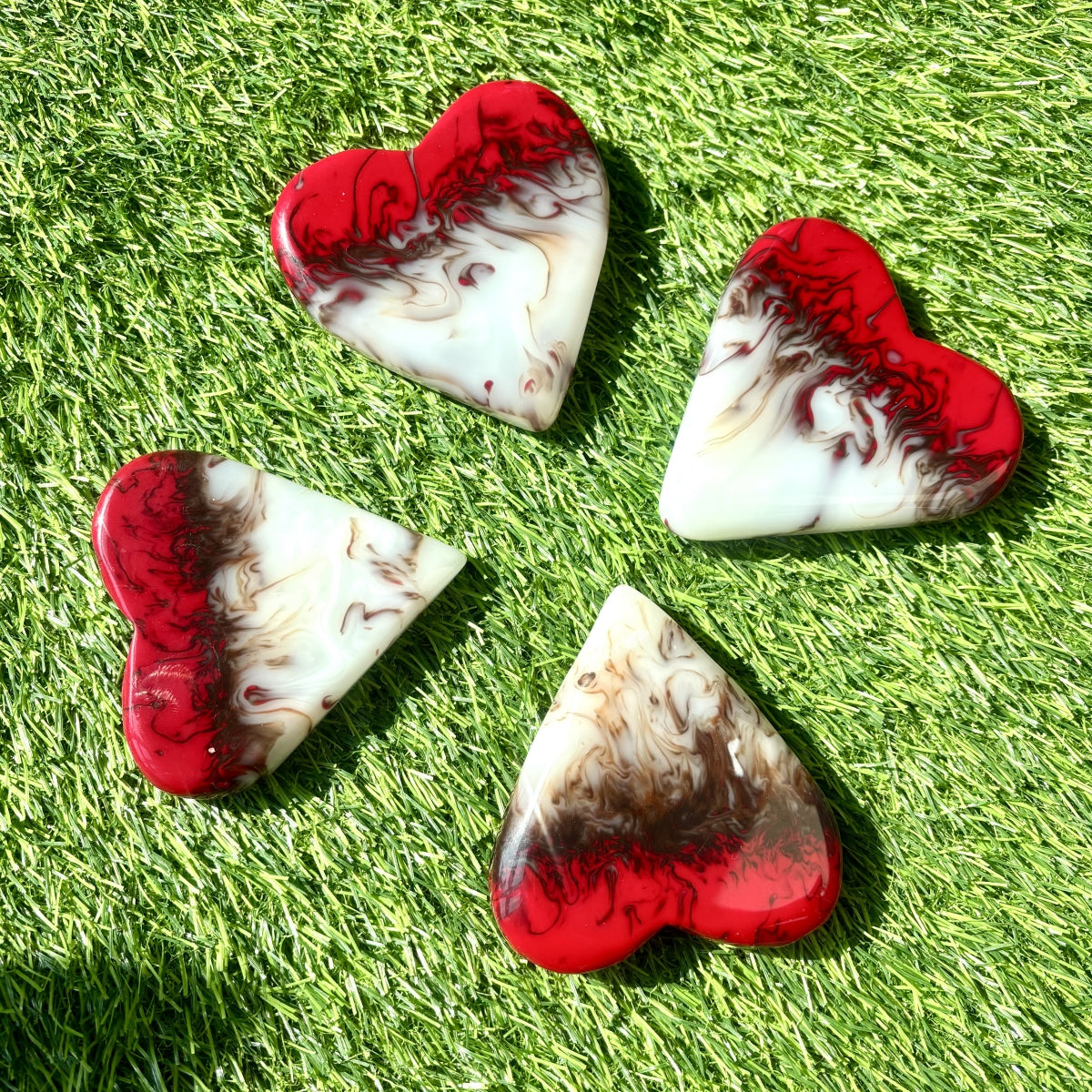 Gorgeous Chicken Blood Stone Hearts with Free Holders 3.35"