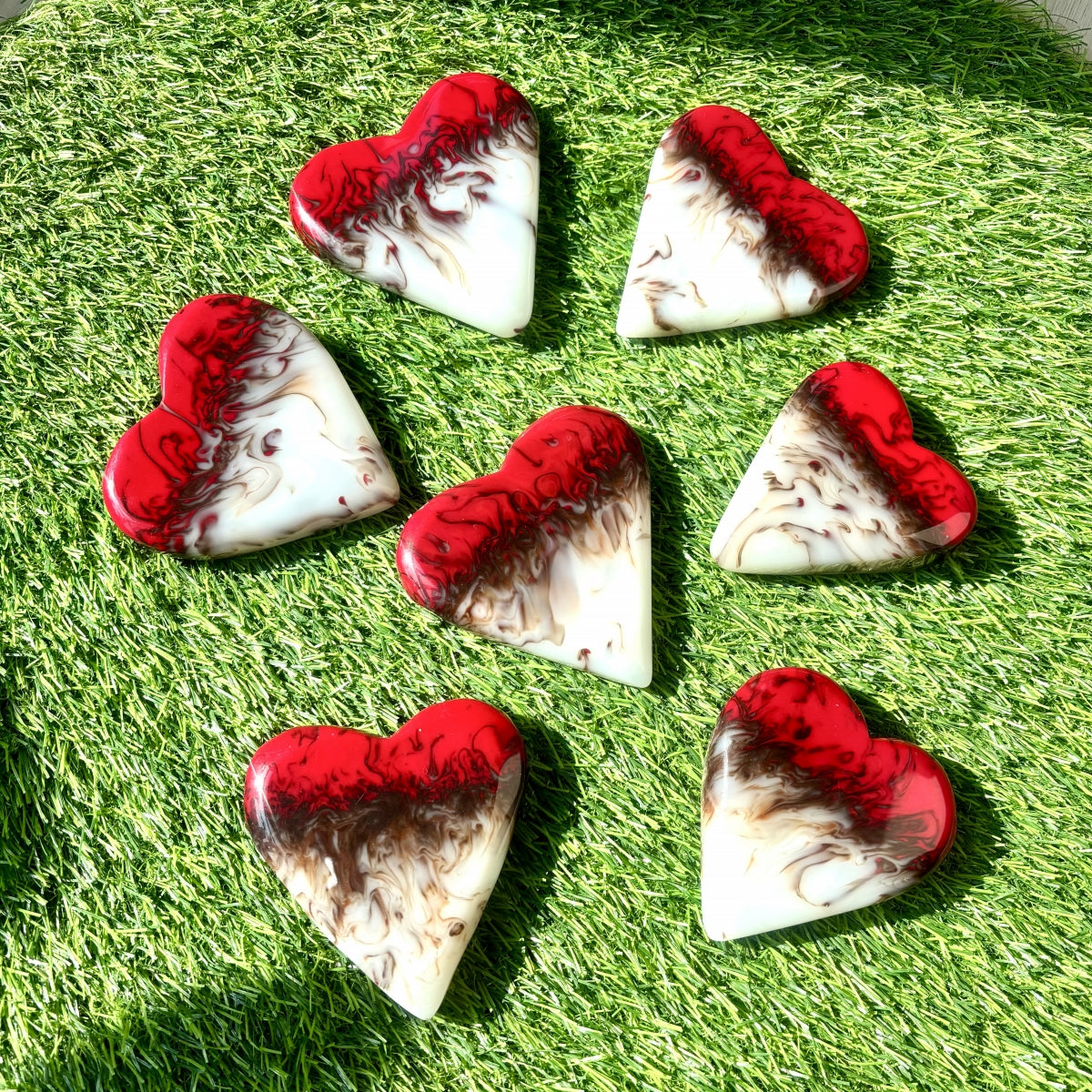 Gorgeous Chicken Blood Stone Hearts with Free Holders 3.35"