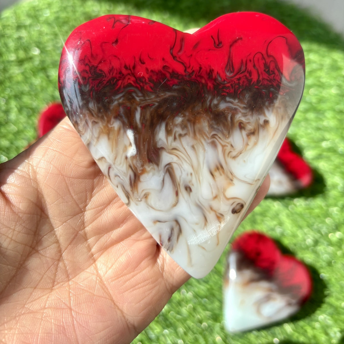 Gorgeous Chicken Blood Stone Hearts with Free Holders 3.35"