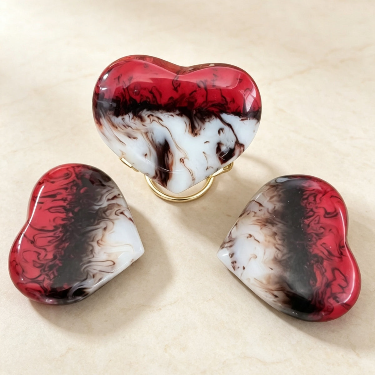 Gorgeous Chicken Blood Stone Hearts with Free Holders 4"