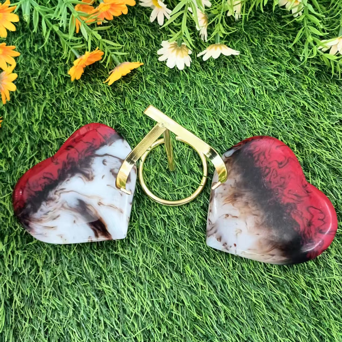 Gorgeous Chicken Blood Stone Hearts with Free Holders 4"