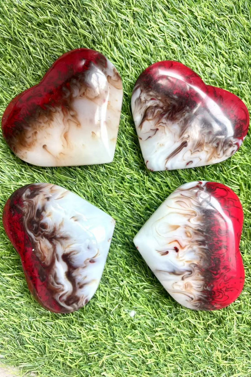 Gorgeous Chicken Blood Stone Hearts with Free Holders 4"