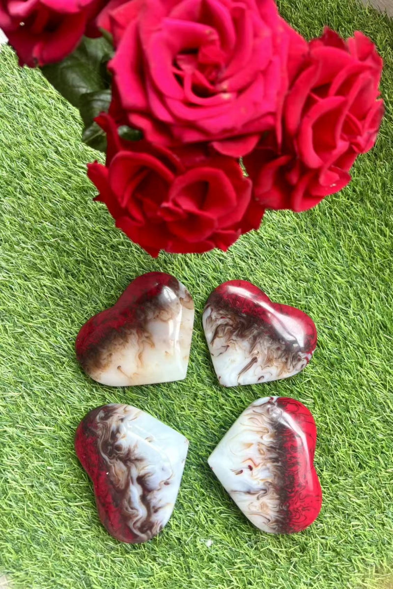 Gorgeous Chicken Blood Stone Hearts with Free Holders 4"