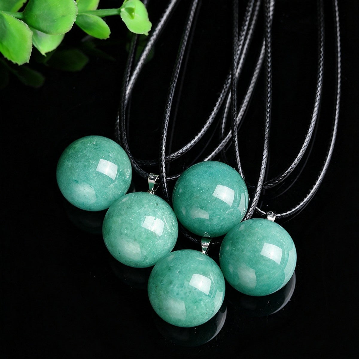 Green Aventurine Crystal Ball Pendant Necklace Sweater Chain