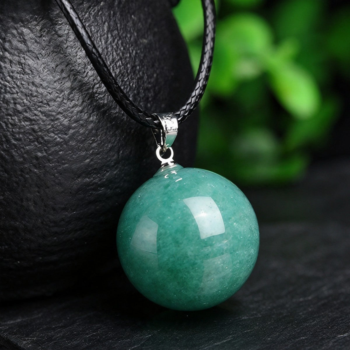 Green Aventurine Crystal Ball Pendant Necklace Sweater Chain
