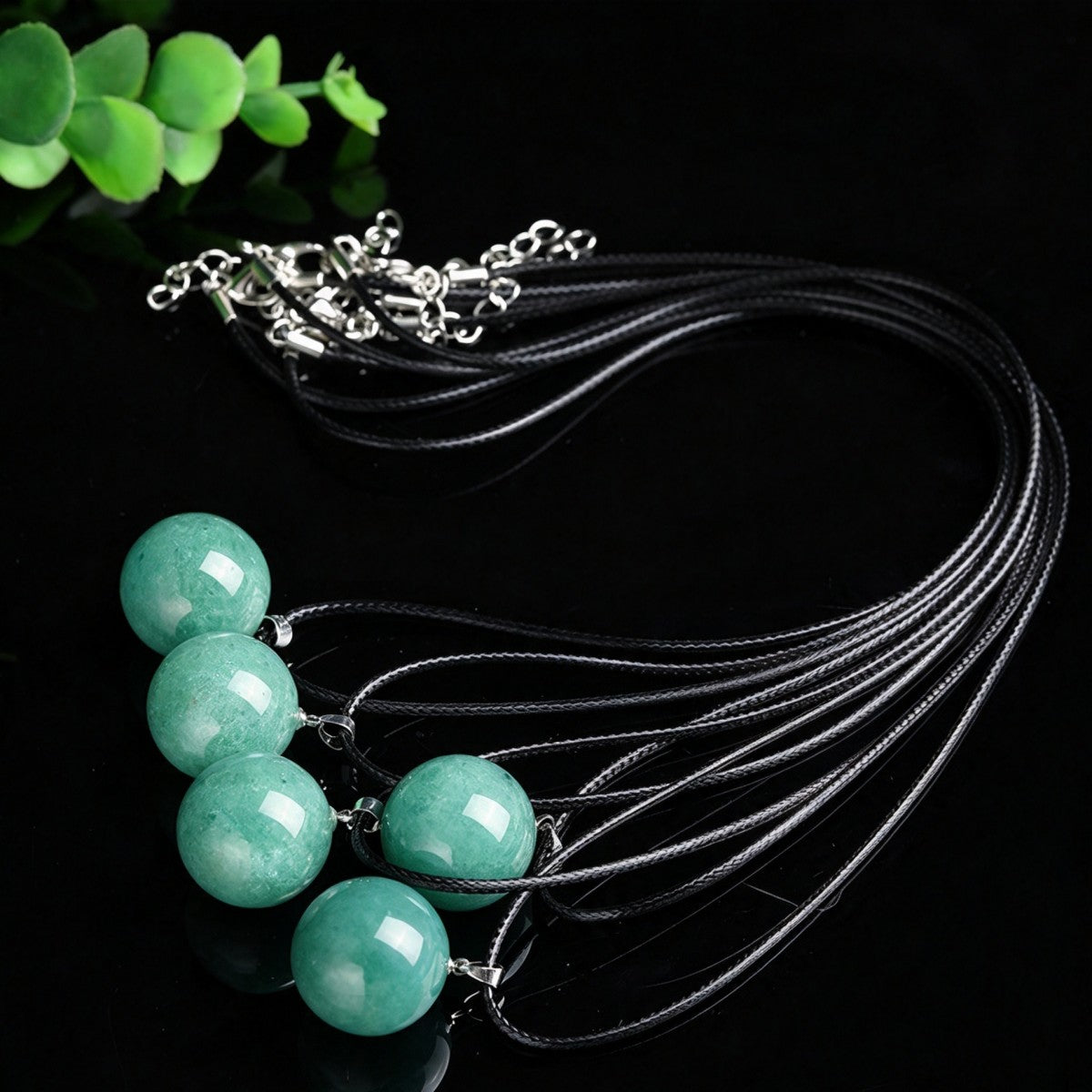 Green Aventurine Crystal Ball Pendant Necklace Sweater Chain