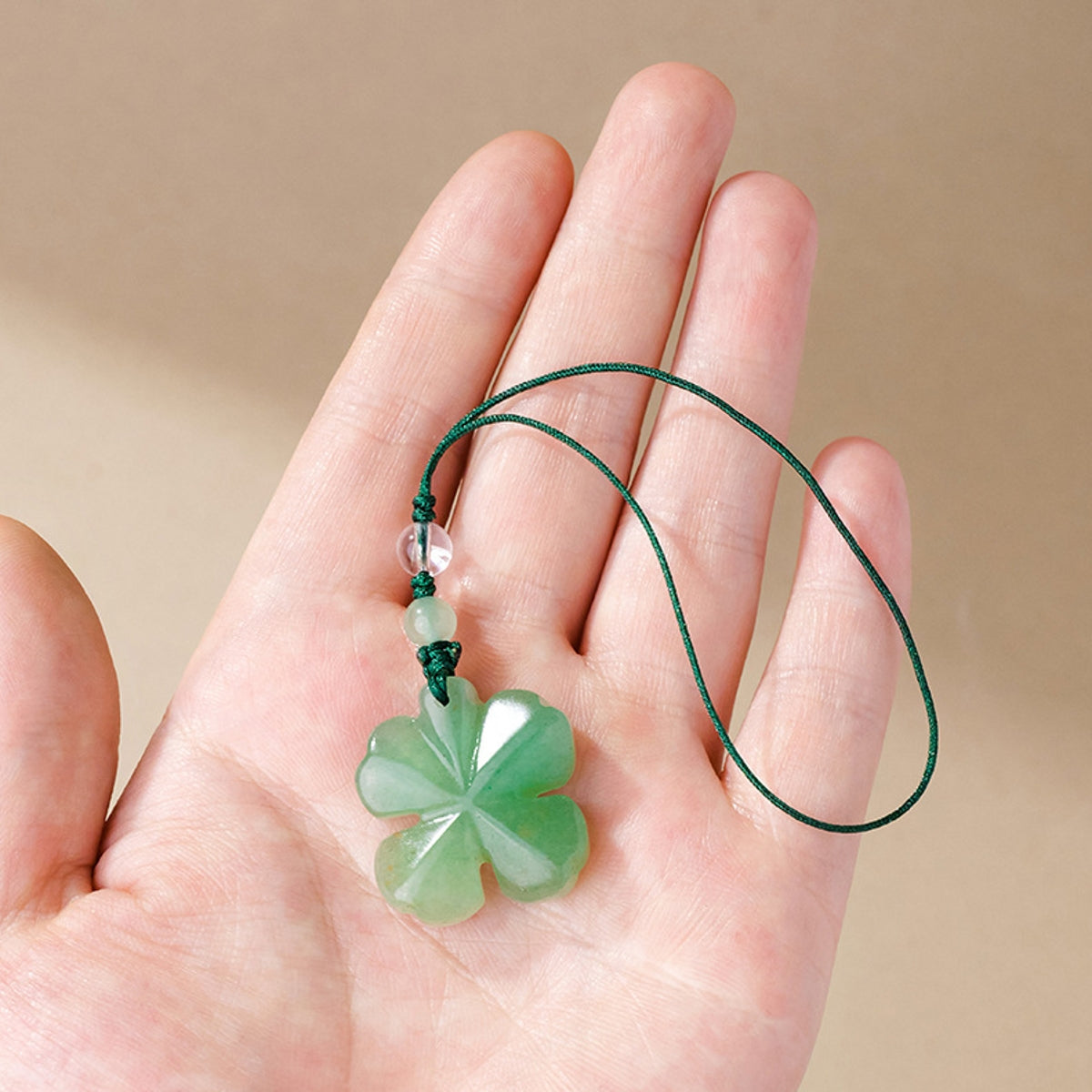 Green Aventurine Four-Leaf Clover Phone Charm and Car Keychain