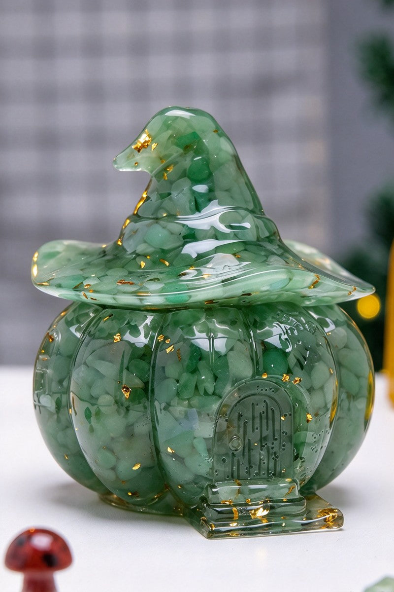Green Aventurine Halloween Pumpkin House Carvings 3.94"