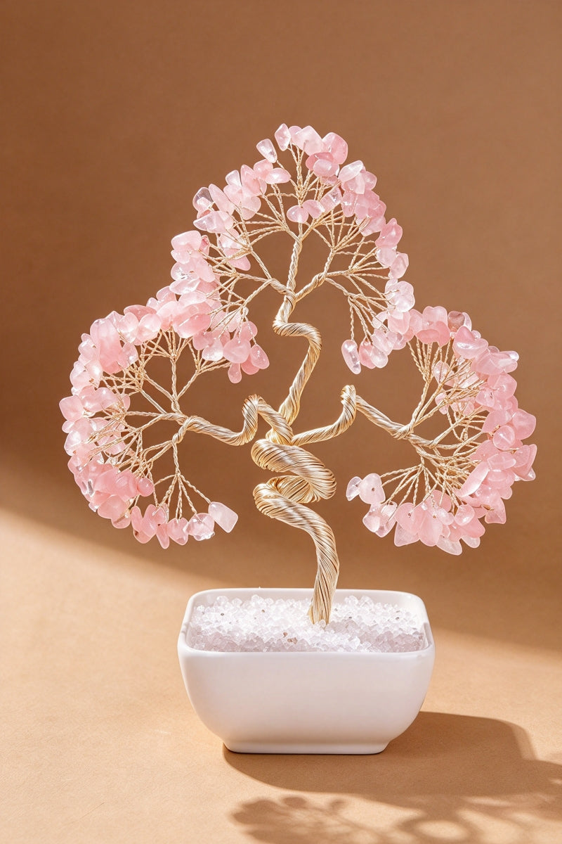 Green Aventurine Rose Quartz Amethyst Money Tree Carvings Home Decor 7.08"
