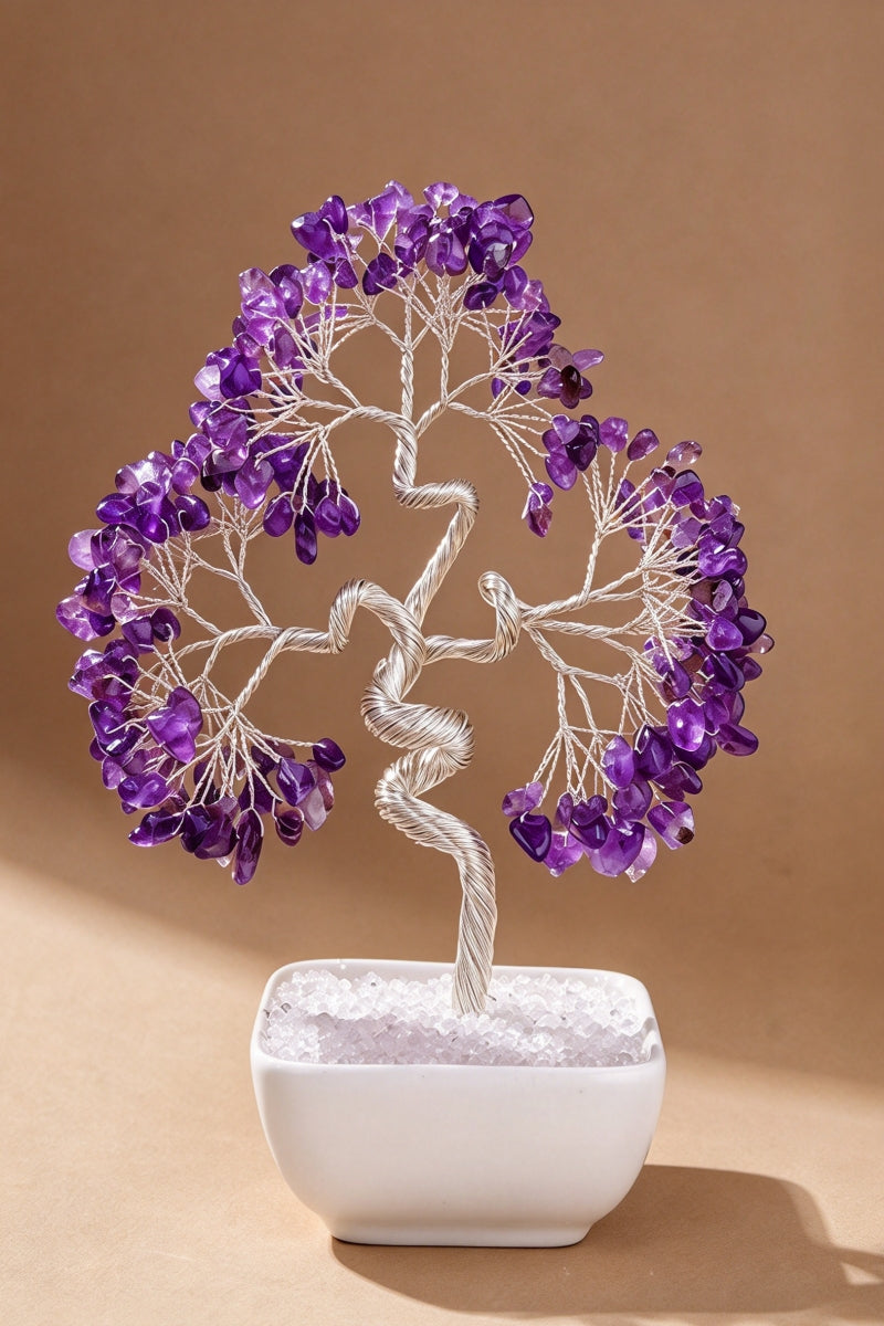 Green Aventurine Rose Quartz Amethyst Money Tree Carvings Home Decor 7.08"