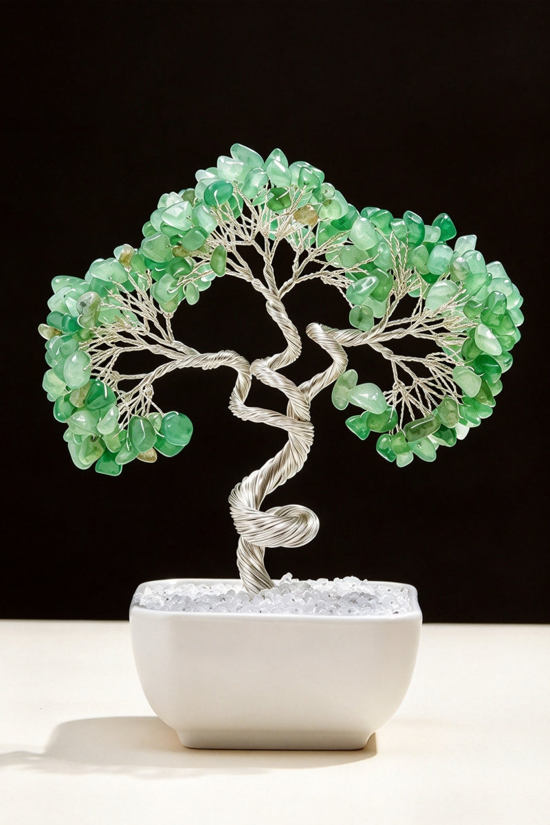 Green Aventurine Rose Quartz Amethyst Money Tree Carvings Home Decor 7.08"