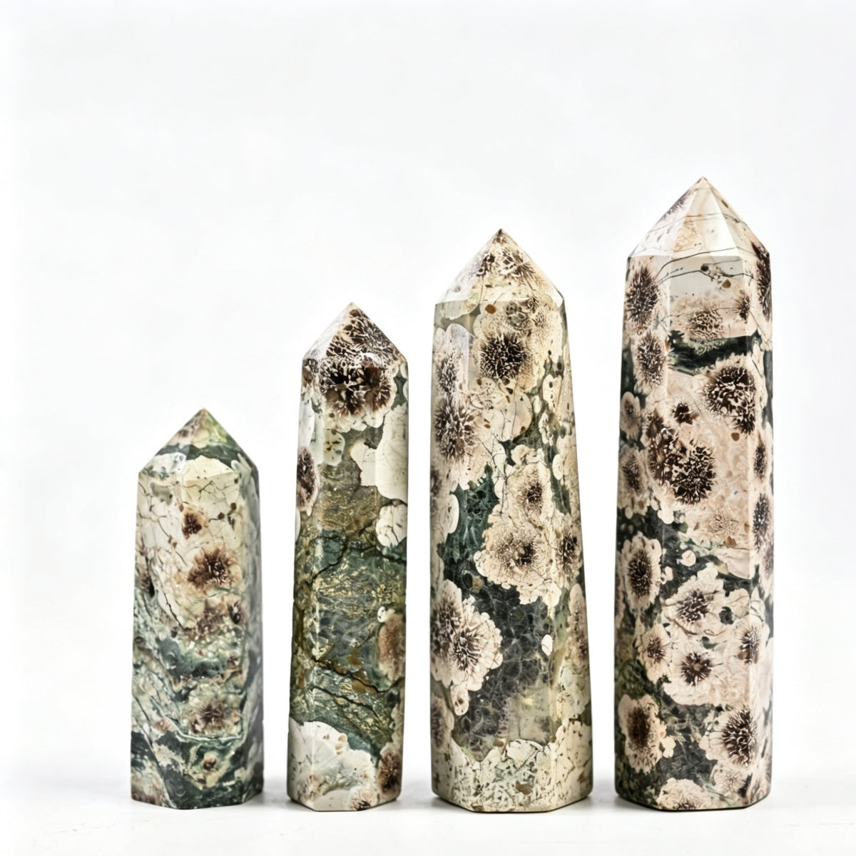 Green Flower Agate Crystal Towers Tall 1.57"-3.94"