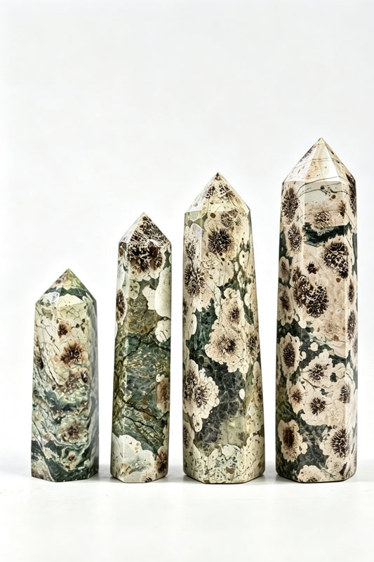 Green Flower Agate Crystal Towers Tall 1.57"-3.94"